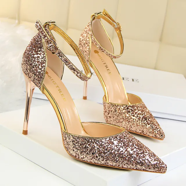 Ladies stiletto high heel sequin sandals Champagne 9.5 Cm 38 - Shop at LoveMi
