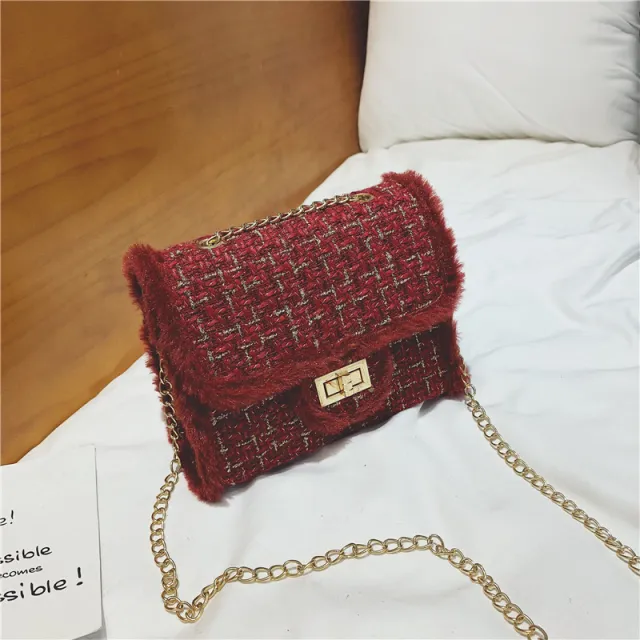 Small Square Woolen Crossbody Bag Red - Shop at LoveMi