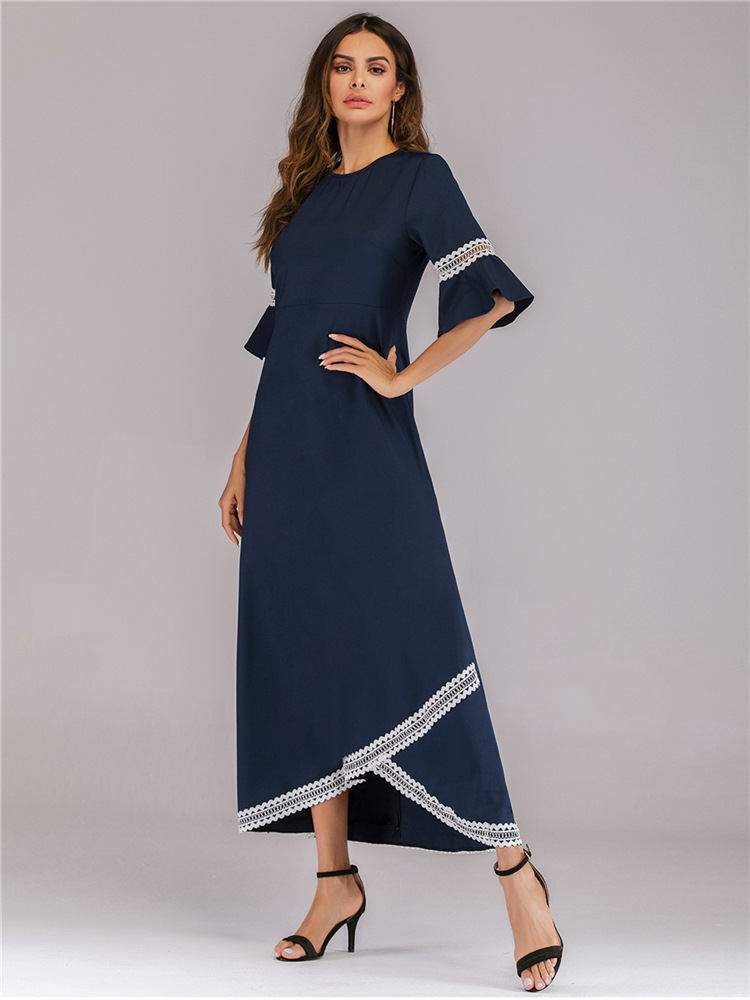 Dress hollow lace lace panel flared sleeves