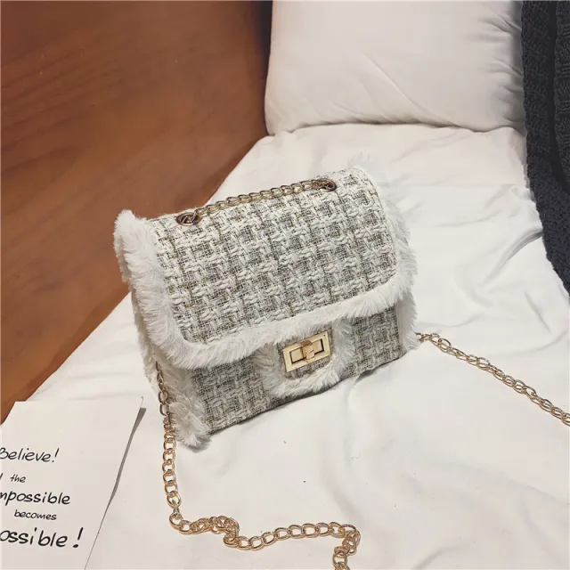 Small Square Woolen Crossbody Bag White - Shop at LoveMi