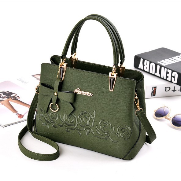 Embroidered rose tote shoulder bag Green - Shop at LoveMi