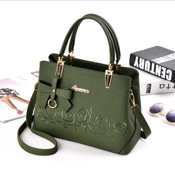 Embroidered rose tote shoulder bag Green - Shop at LoveMi