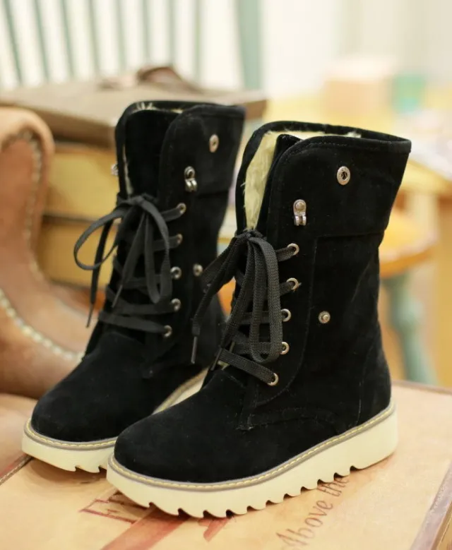 Frosted fur boots snow boots Lace Up Boots Black - Shop at LoveMi