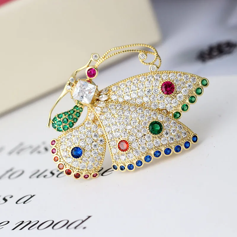 Color Butterfly Zircon Brooch - Gold