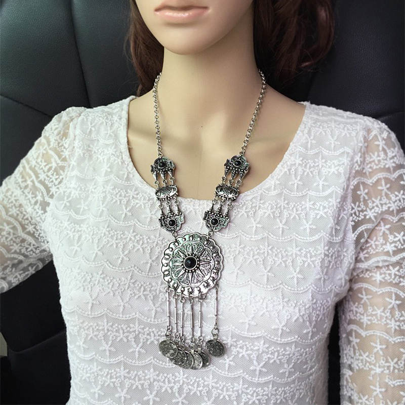 Long round tassel coin necklace clavicle chain