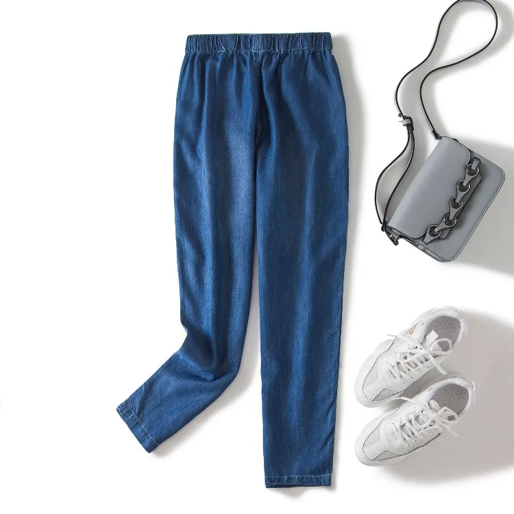 Cool denim casual little foot radish Harun pants - Blue