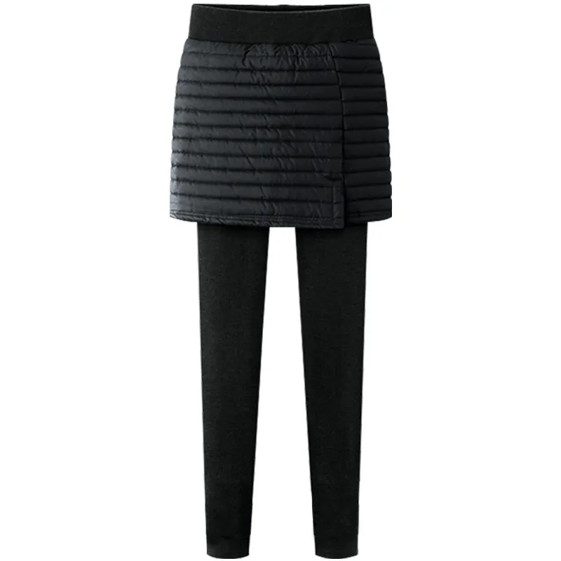 Fleece leggings women's outer wear thick cotton trousers plus size high waist culottes stretch slim pants - Black