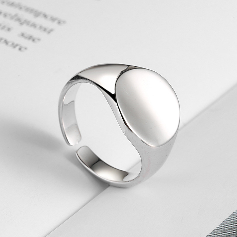 Platinum Tone Oval Smooth Ring – Minimalist Fashion Statement Band for Women Men
