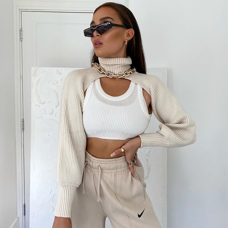 Women's high neck hollow sweater