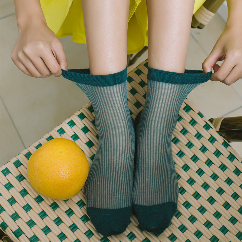 Japanese all-match ultra-thin breathable card silk pile pile socks plain color glass stockings