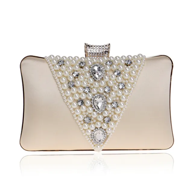 Pearl embroidered banquet with evening dress bag Beige - Shop at LoveMi