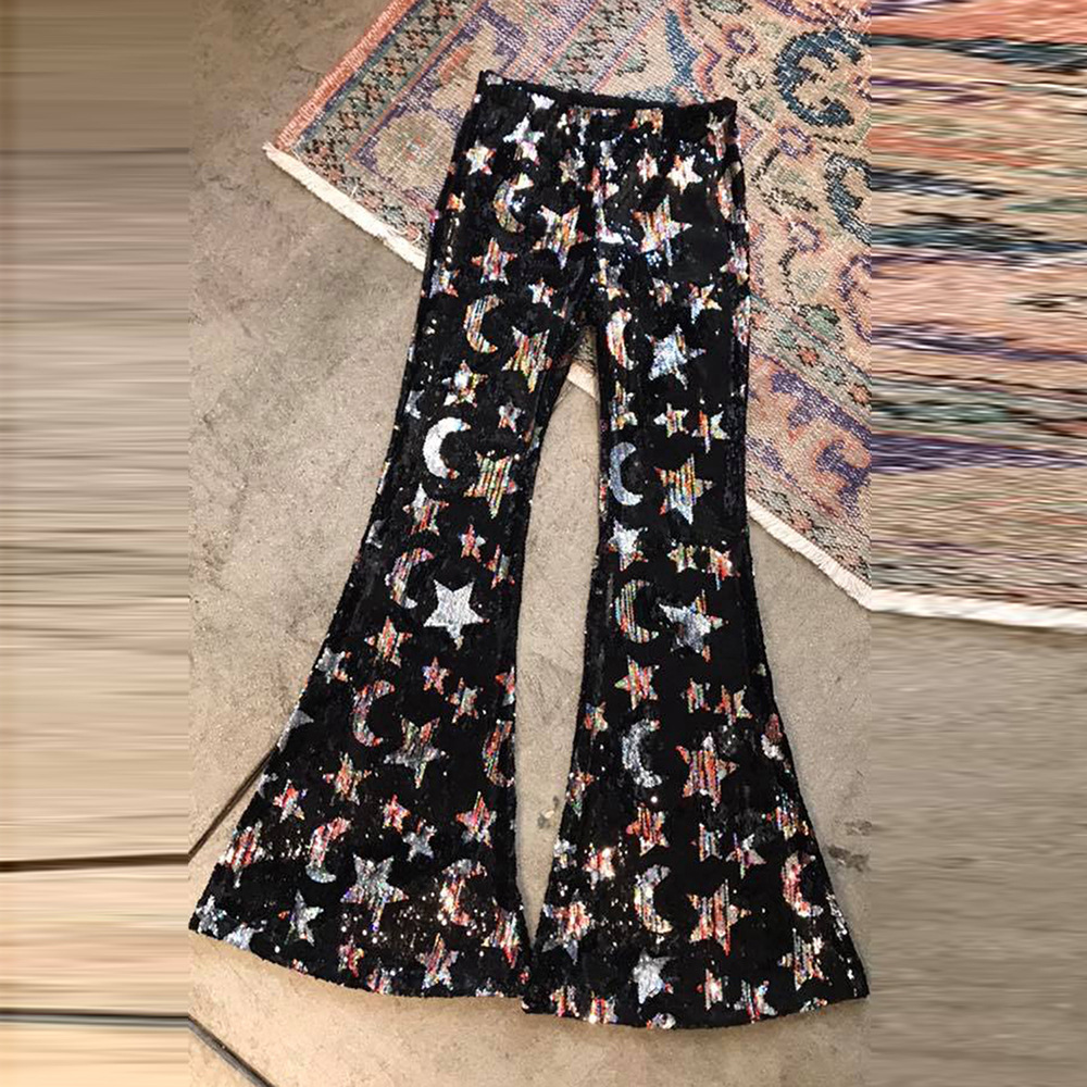 Stitched sequined women's flared pants