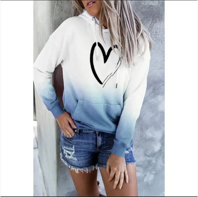 Love gradient printed long sleeved sweater Dark Blue - Shop at LoveMi