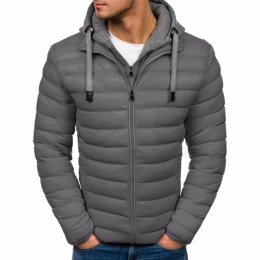 Men's pure color hooded simple cotton jacket