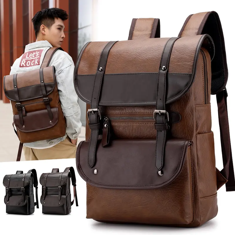 New PU Waterproof Backpack Student Computer Bag