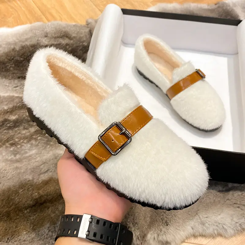 Platform mink fur plus fluffy beanie shoes