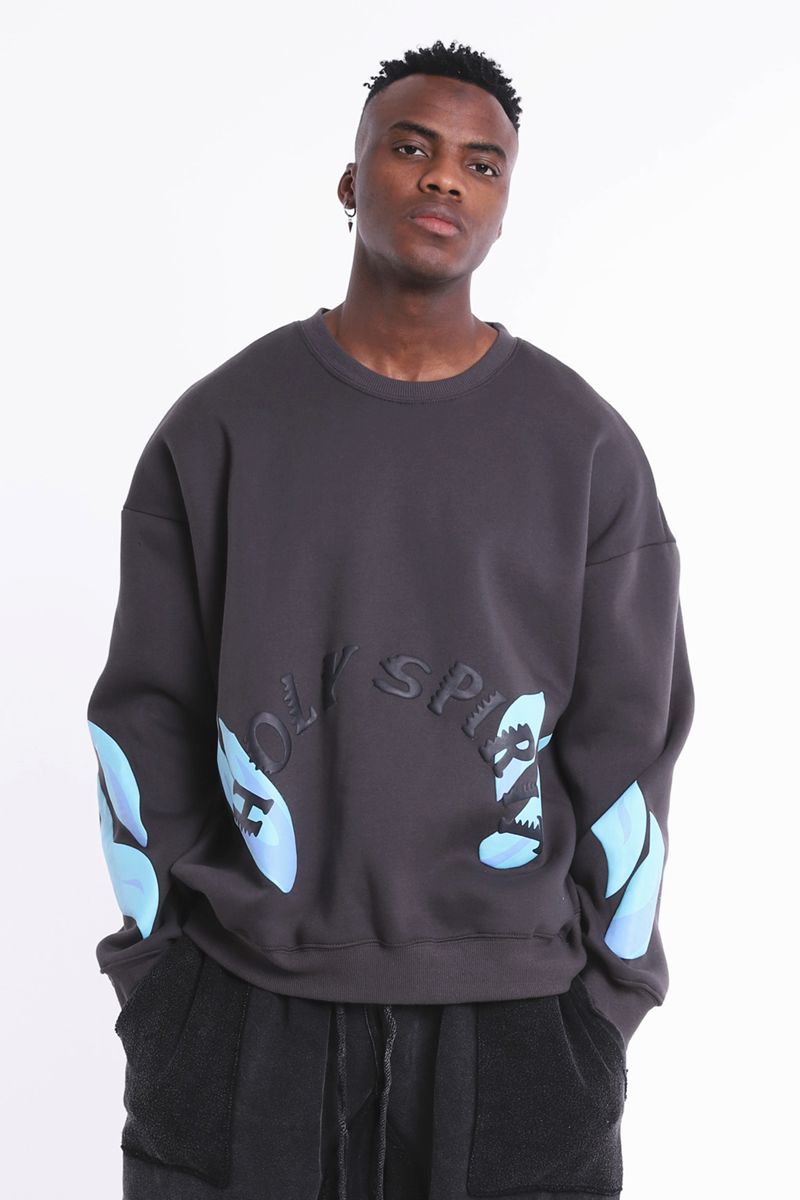 Men's crew neck sweatshirt with flame letter print