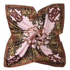 Ladies imitation silk scarf Malaysia head scarf leopard print chain print big square scarf - Pink - View 1
