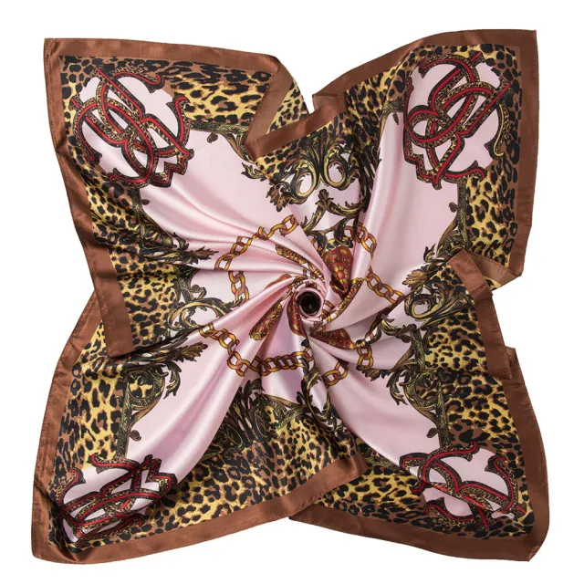 Ladies imitation silk scarf Malaysia head scarf leopard print chain print big square scarf Pink - Shop at LoveMi