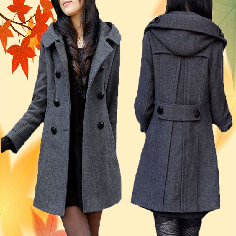 Ladies double breasted hooded coat