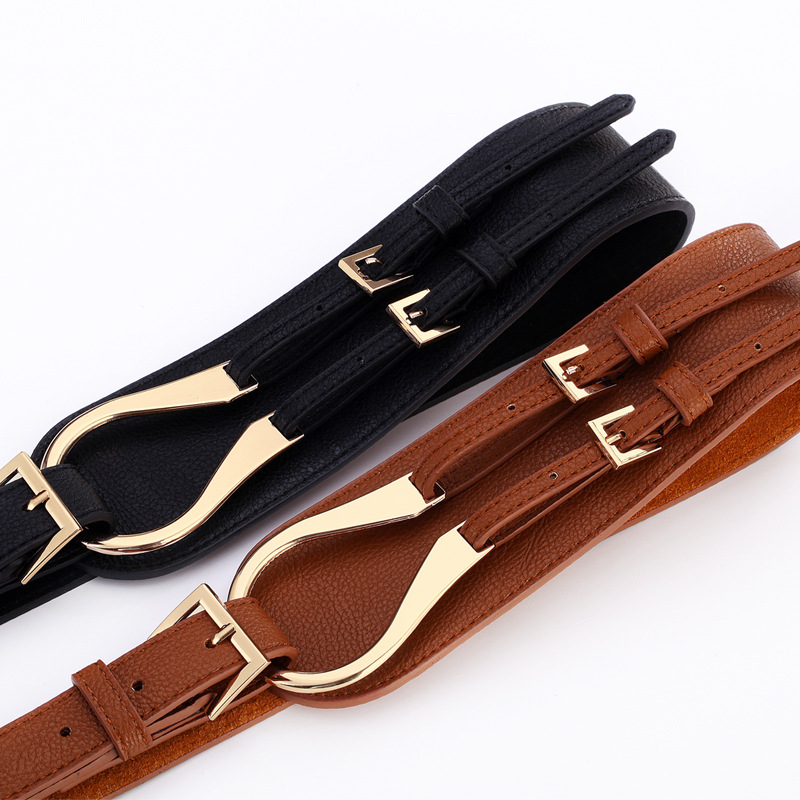 Leather slant with reverse buckle waist belt