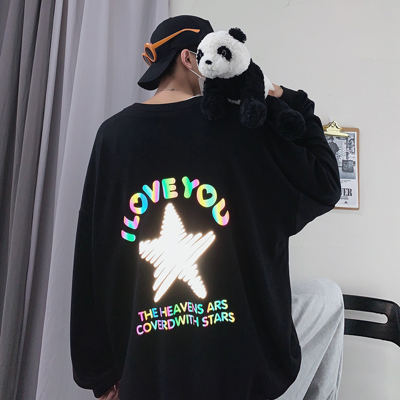 Reflective sweater loose round neck men's sweater