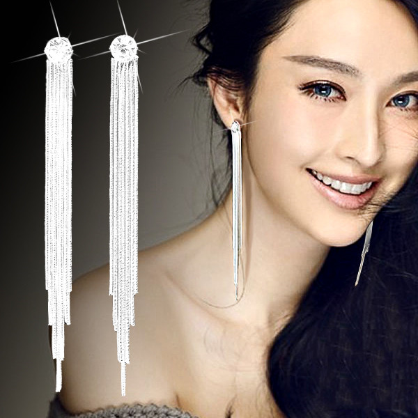 925 silver needle long earrings