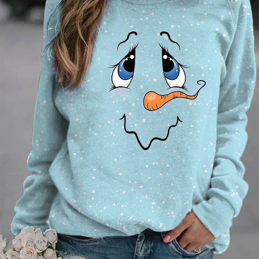 Loose Snowman Print Base Long Sleeve Sweatshirt