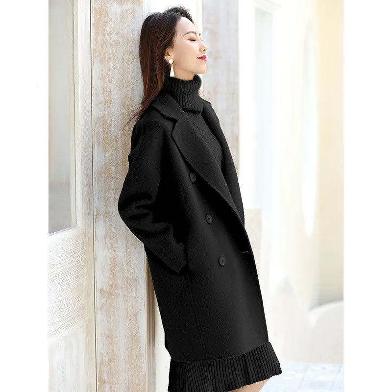 Double-breasted double-faced cashmere coat - Black