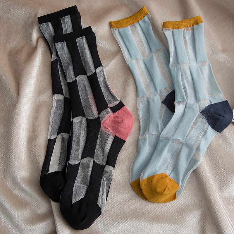 Gauze hollowing breathable patchwork stockings