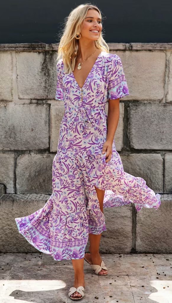 Purple printed dress