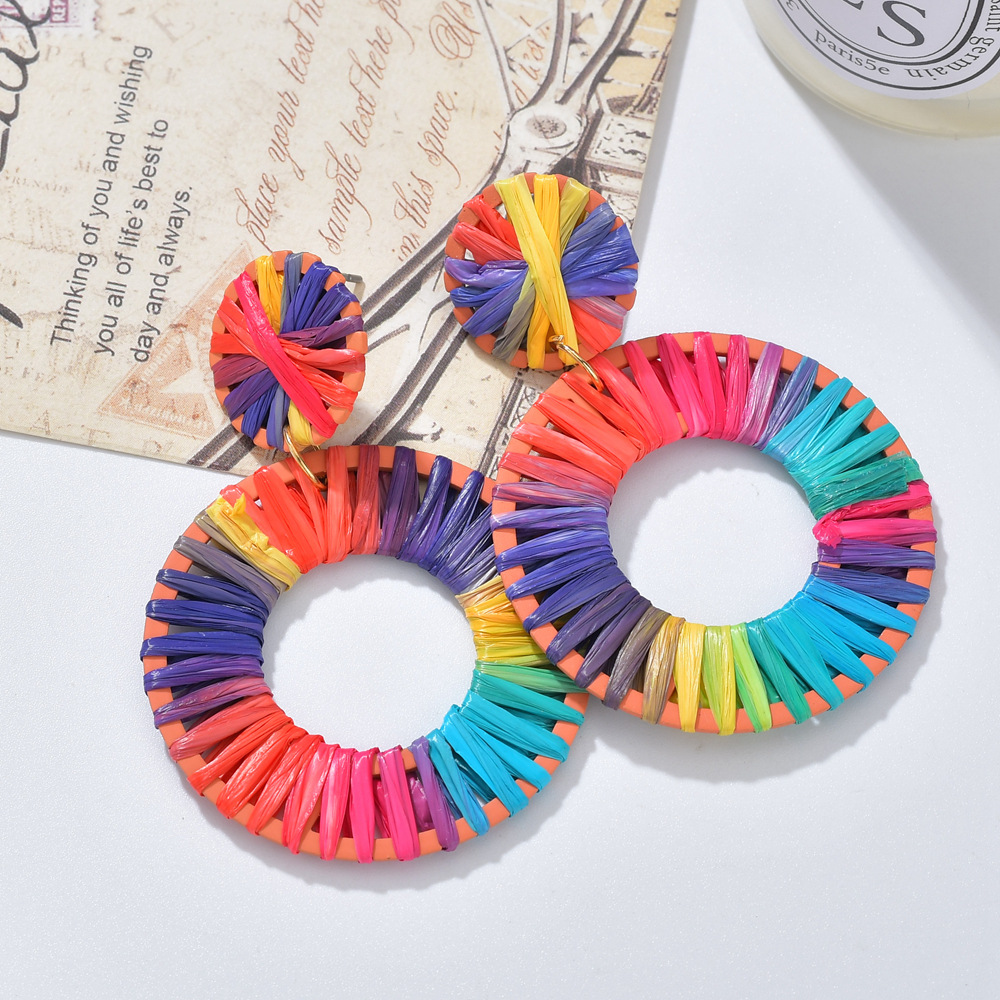 Peach Heart Raffia Pierced Earrings