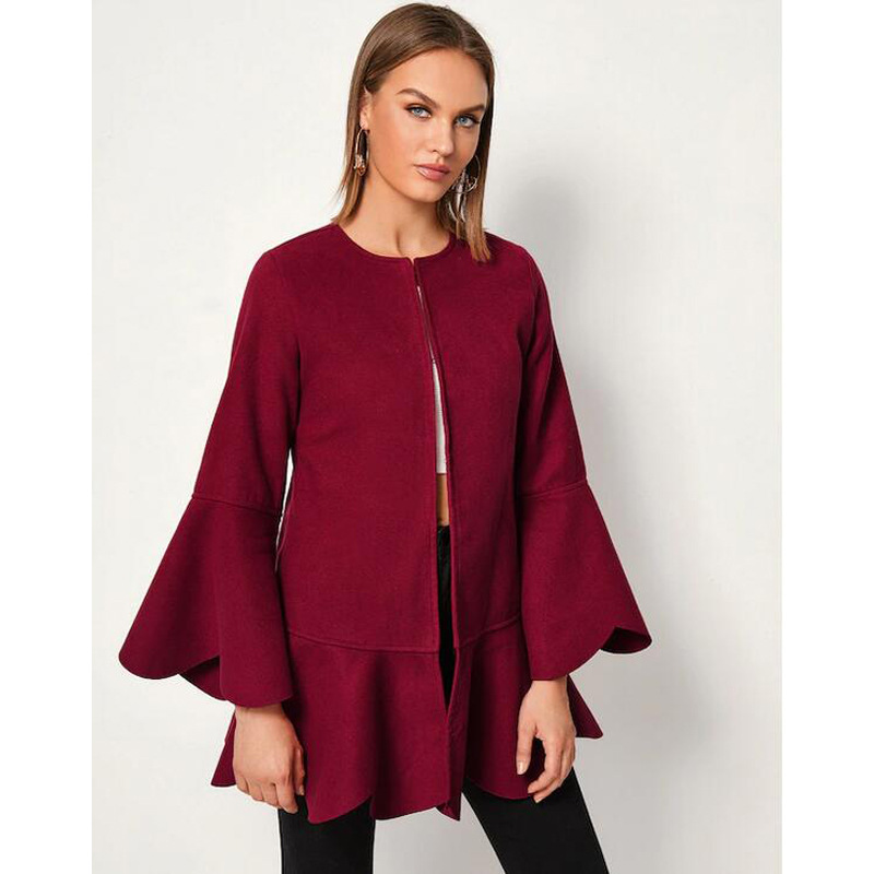 Autumn round neck slim women's woolen coat