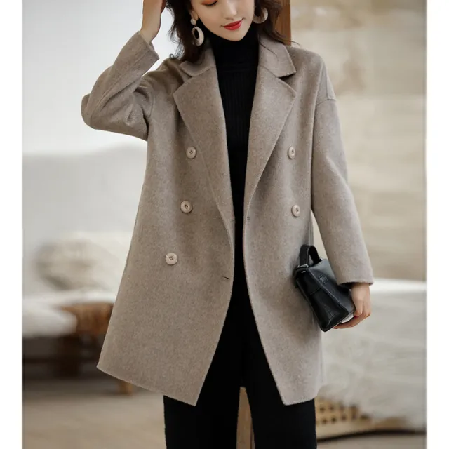 Double breasted double faced cashmere coat Grey - Shop at LoveMi