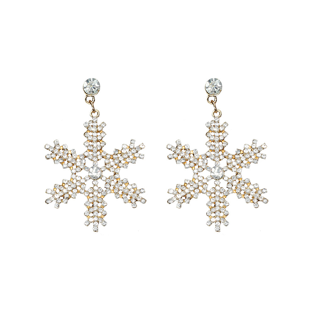 Exaggerated diamond-studded snowflake earrings