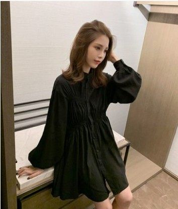 Women's long sleeve loose mid-length shirt