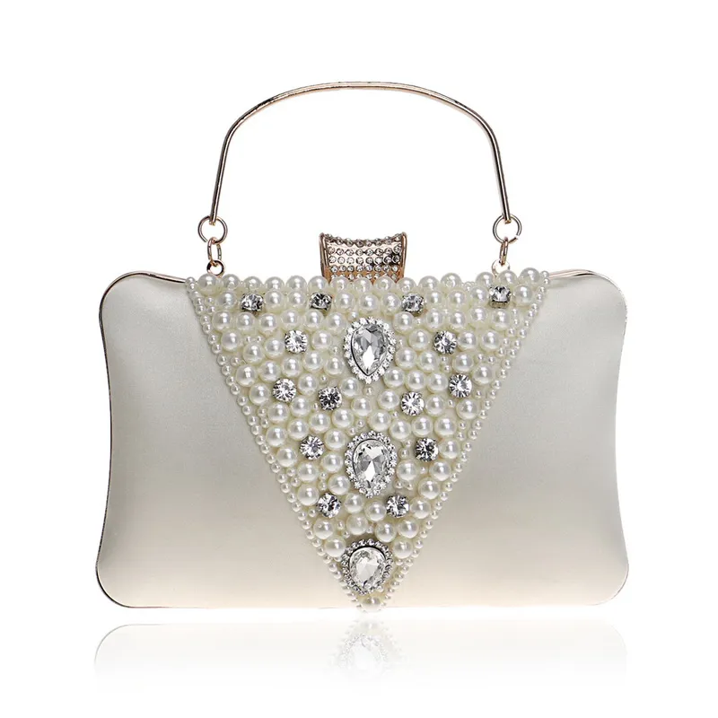 Pearl embroidered banquet with evening dress bag - White