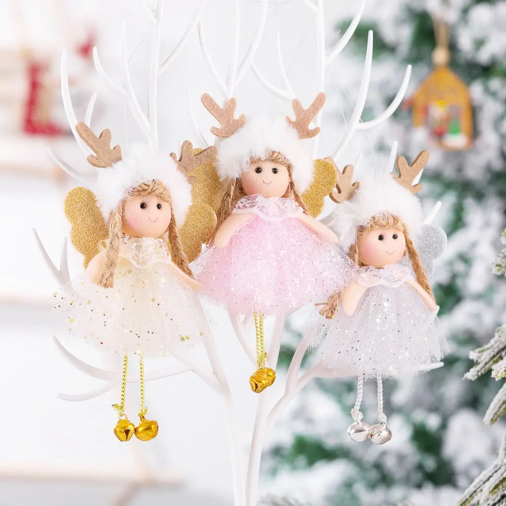 Christmas net yarn sequined antler angel pendant