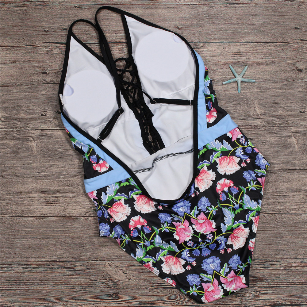 Floral print hot spring one piece swimsuit