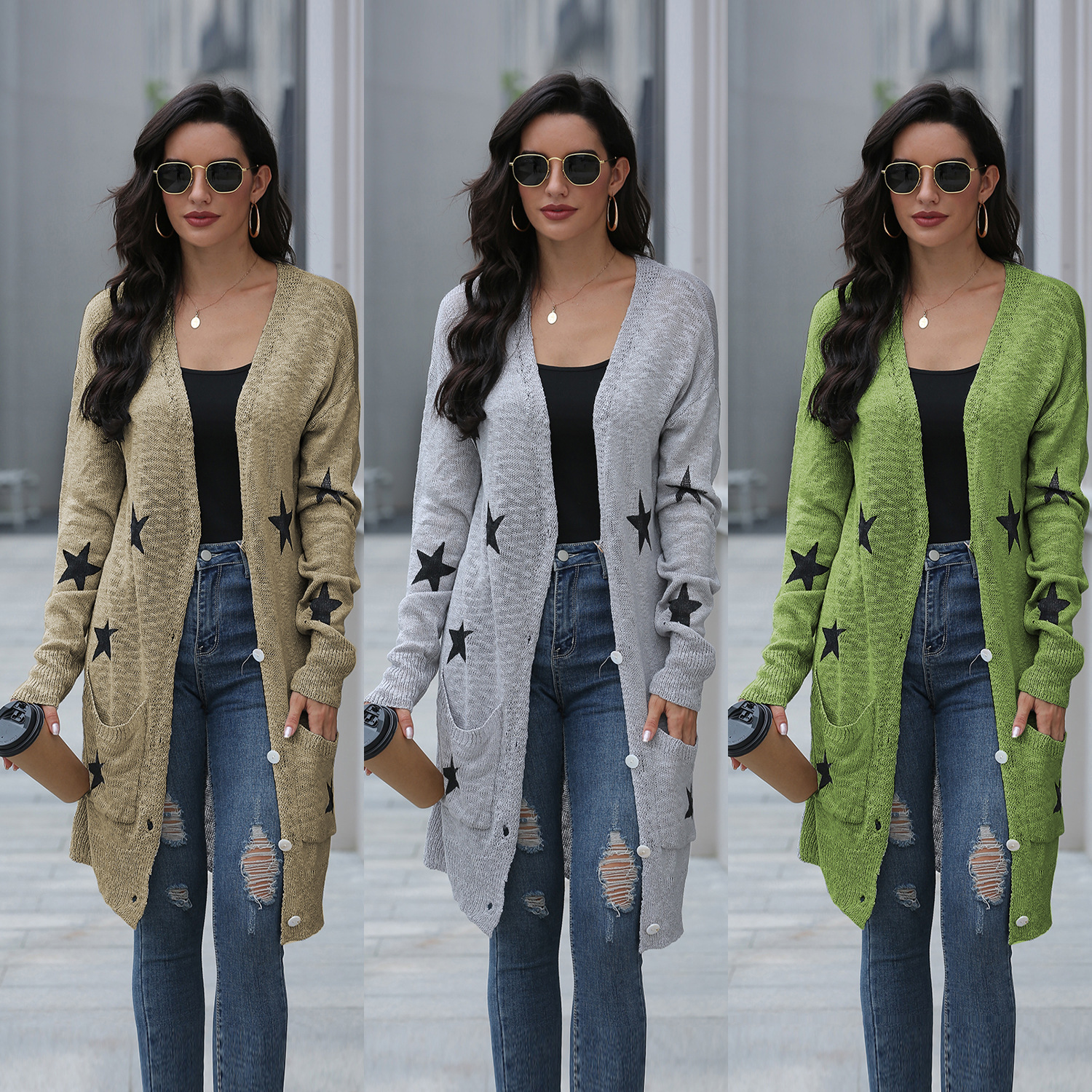 Long star knitted sweater