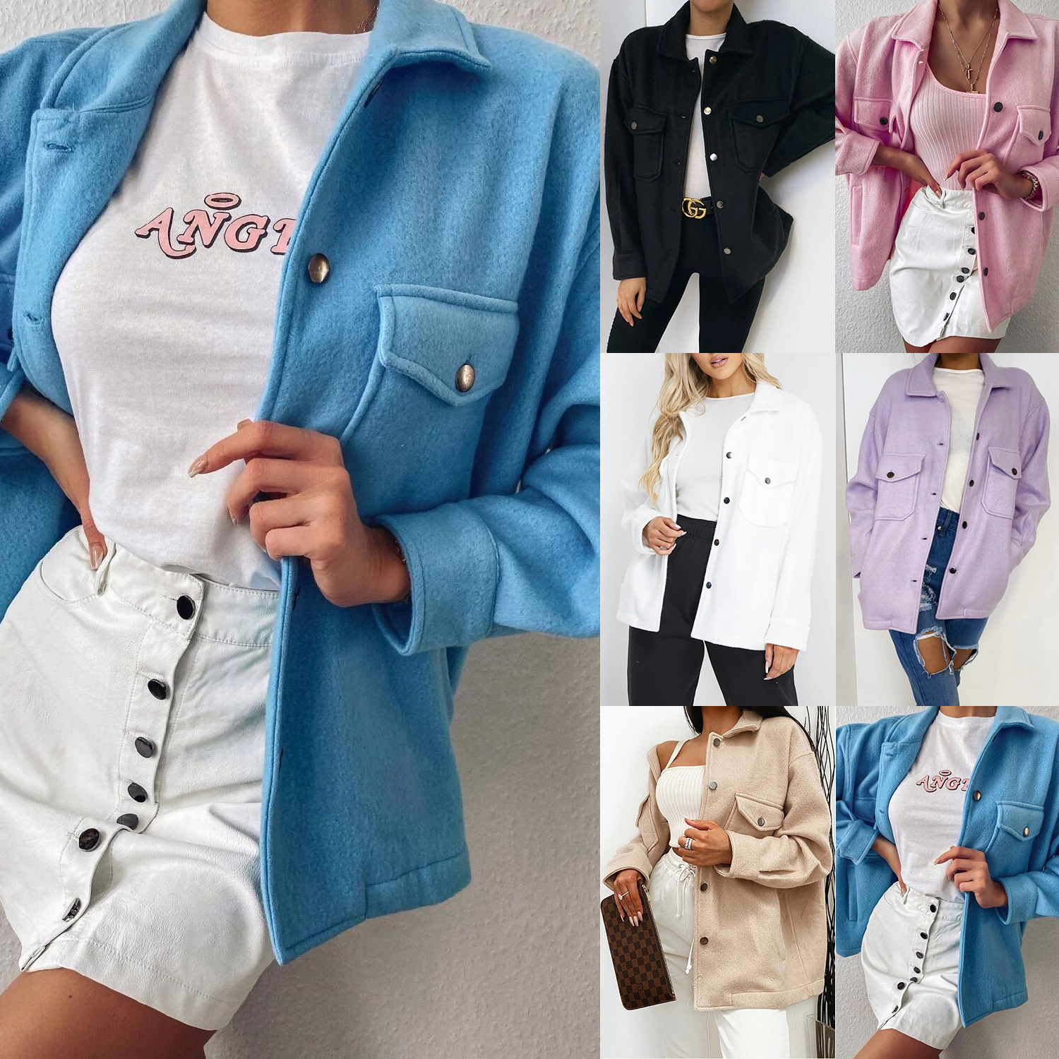 Solid color woolen single-breasted pocket coat coat