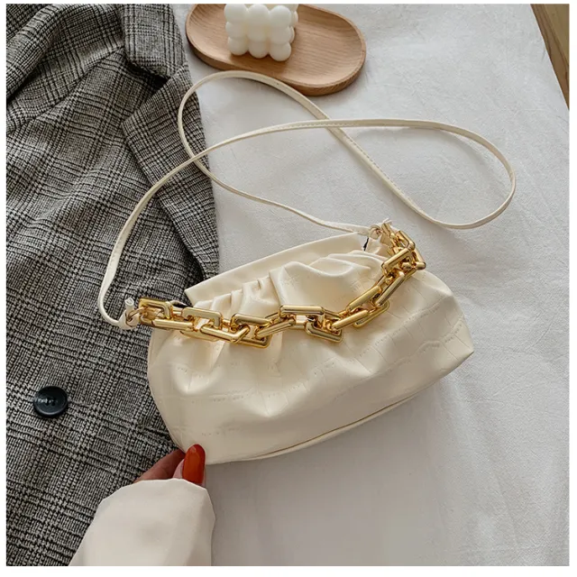 Net red retro cloud bag fashion chain handbag shoulder bag Beige - Shop at LoveMi