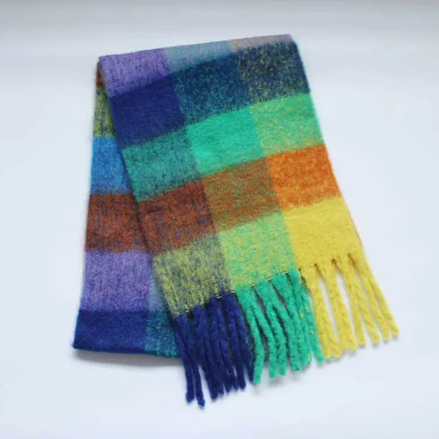 Imitation cashmere thick tassel warm scarf Blue - Shop at LoveMi