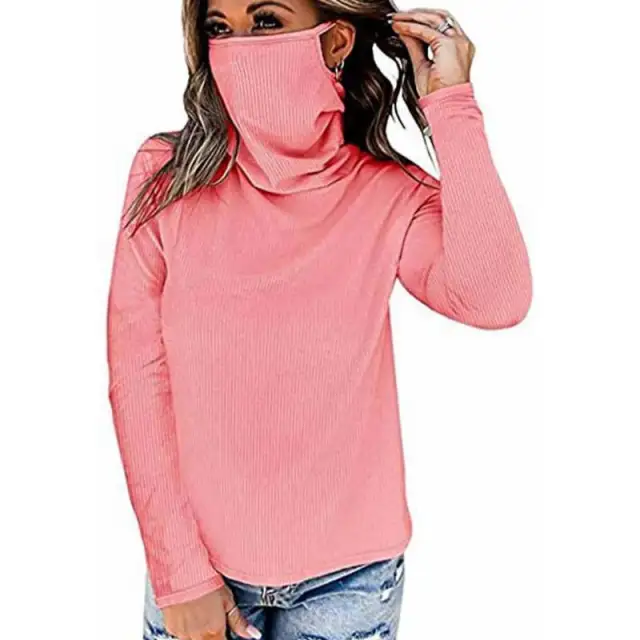 Autumn pile collar mask long sleeve Knitted Top Pink - Shop at LoveMi