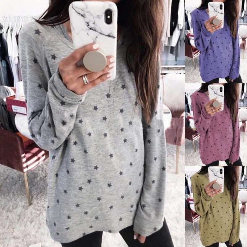 Star print long-sleeved T-shirt bottoming shirt top