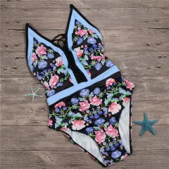 Floral print hot spring one piece swimsuit - Floral - View 1