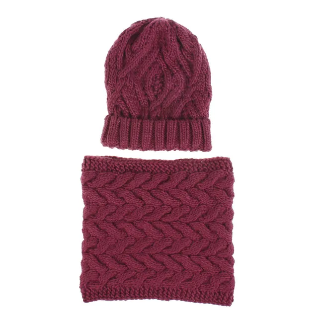 Two piece knitted hat hat bib set Red Wine - Shop at LoveMi