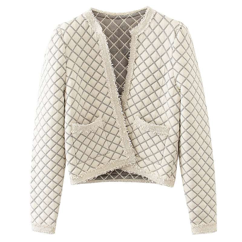Three-dimensional diamond stitching lace short jacket