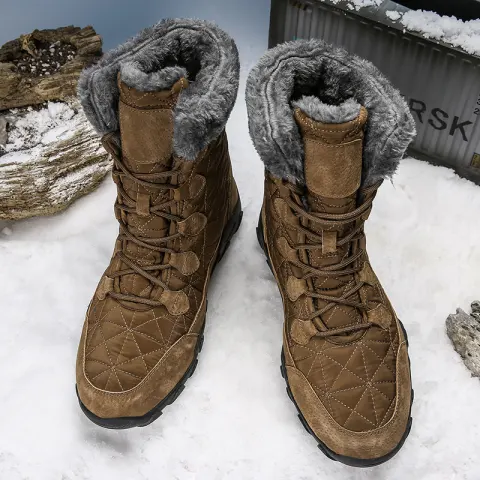 Men's Martin Boots Winter Warm Fur Plush Suede Leather
