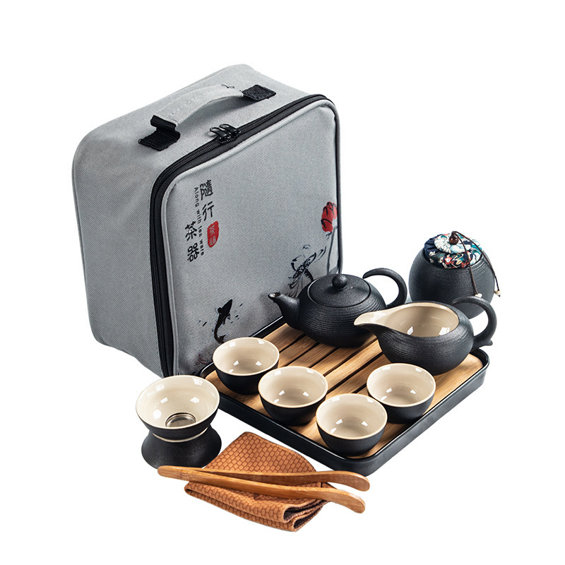 Black pottery portable travel tea set